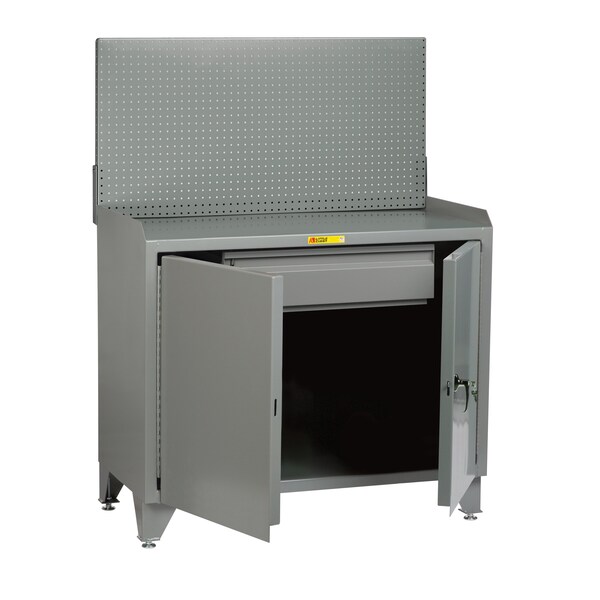 Bench Cabinet, 24" X 36", Doors, Steel Top, Pegboard Panel